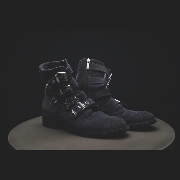 Grey suede moto booties - Picture 1 of 4